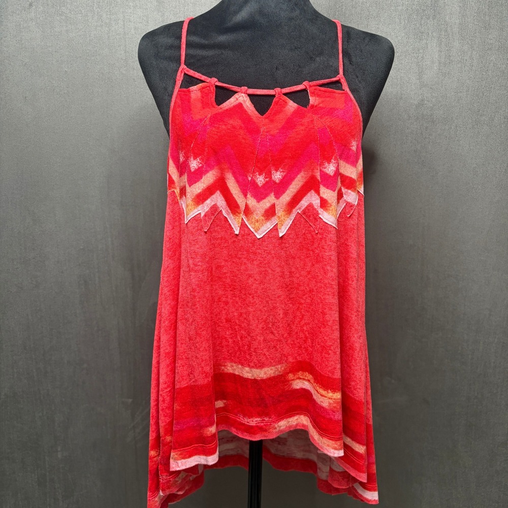 Vtg Free People Tank Top Womens L Red Spaghetti Strap Racerback Cami Tunic Boho
